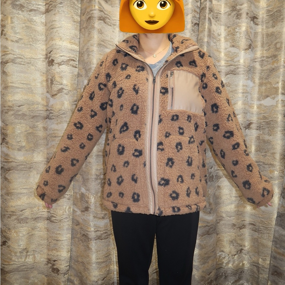 Abercrombie & Fitch Tan and Black Leopard Fleece Jacket